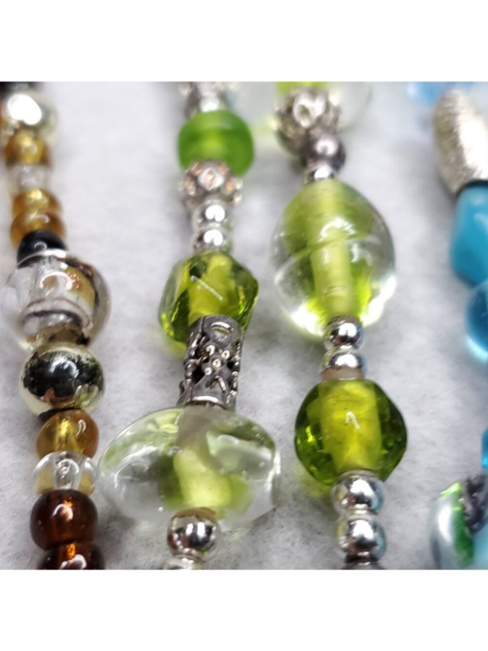 Beaded Lanyard Necklace Badge ID Holder Pink Blue Green Brown Glass Lot Of 4 - Picture 4 of 9